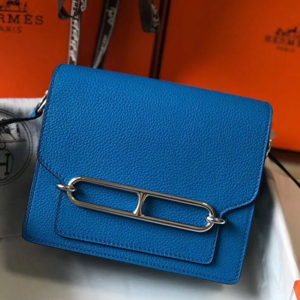 High Quality Replica Hermes Mini Sac Roulis 18cm Bag In Blue Hydra Evercolor Calfskin $ 369 USD